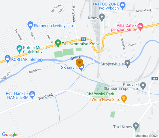 Mapa dojazdu do warsztatu samochodowego w miejscowości Krnov