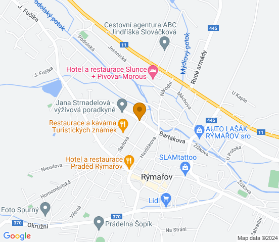 Mapa dojazdu do warsztatu samochodowego w miejscowości Rýmařov