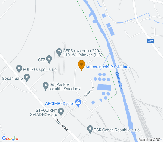 Mapa dojazdu do warsztatu samochodowego w miejscowości Sviadnov