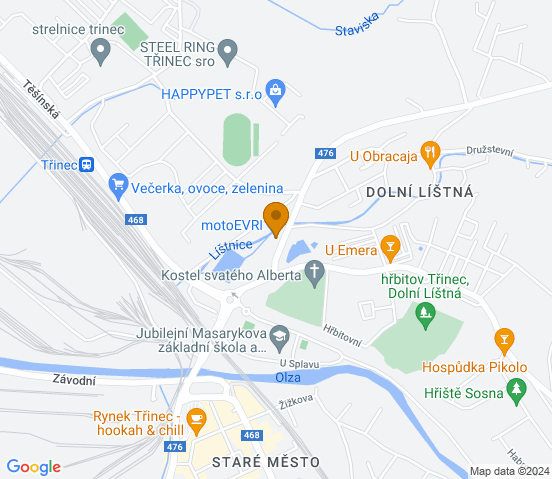 Mapa dojazdu do warsztatu samochodowego w miejscowości Třinec