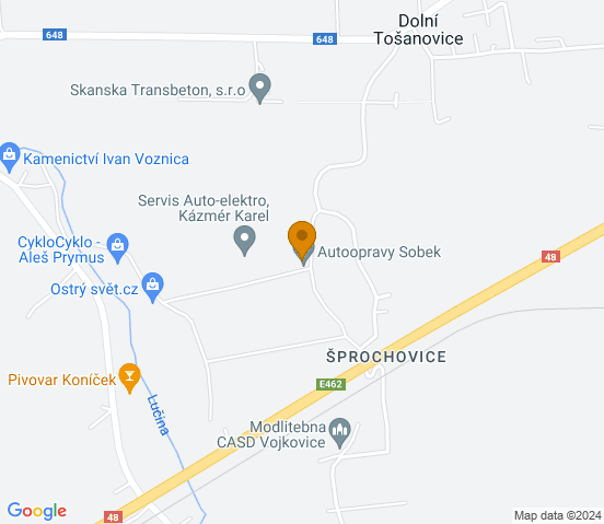 Mapa dojazdu do warsztatu samochodowego w miejscowości Vojkovice