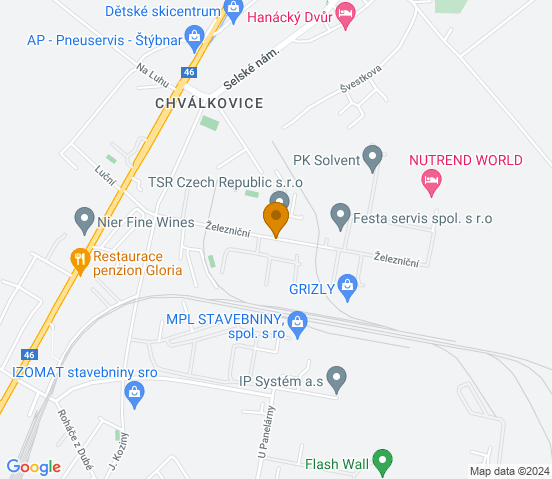 Mapa dojazdu do warsztatu samochodowego w miejscowości Olomouc, Chválkovice