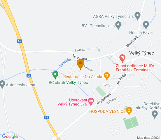 Mapa dojazdu do warsztatu samochodowego w miejscowości Olomouc