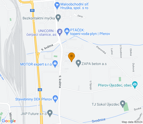 Mapa dojazdu do warsztatu samochodowego w miejscowości Přerov