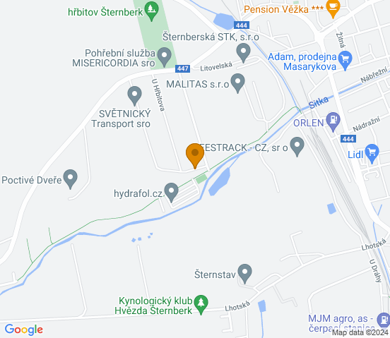 Mapa dojazdu do warsztatu samochodowego w miejscowości Šternberk