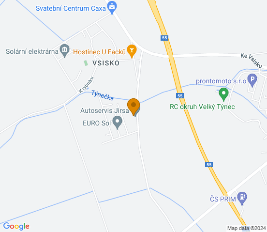 Mapa dojazdu do warsztatu samochodowego w miejscowości Velký Týnec - Vsisko