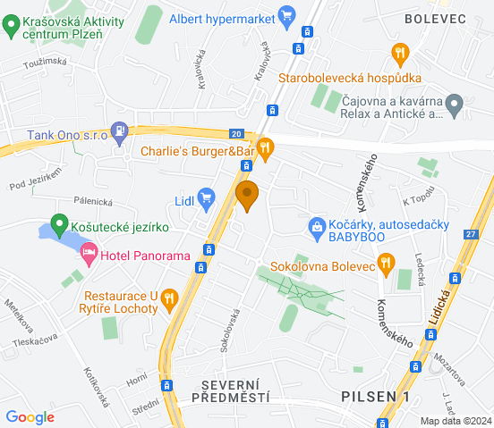 Mapa dojazdu do warsztatu samochodowego w miejscowości Plzeň