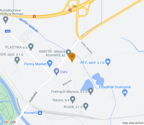 Mapa dojazdu do warsztatu samochodowego w miejscowości Kroměříž