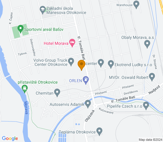 Mapa dojazdu do warsztatu samochodowego w miejscowości Otrokovice