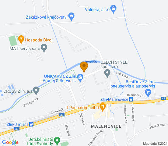 Mapa dojazdu do warsztatu samochodowego w miejscowości Zlín