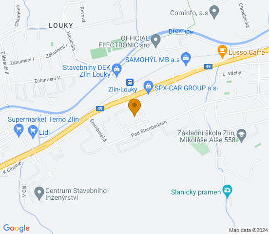 Mapa dojazdu do hurtowni motoryzacyjnej w miejscowości Zlín