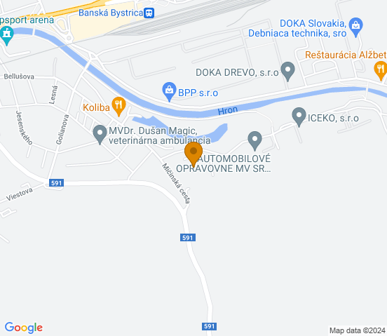 Mapa dojazdu do warsztatu samochodowego w miejscowości Banská Bystrica