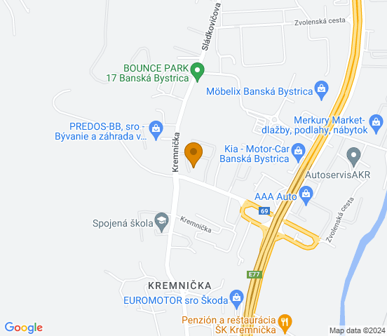 Mapa dojazdu do warsztatu samochodowego w miejscowości Banská Bystrica
