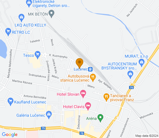 Mapa dojazdu do warsztatu samochodowego w miejscowości Lučenec