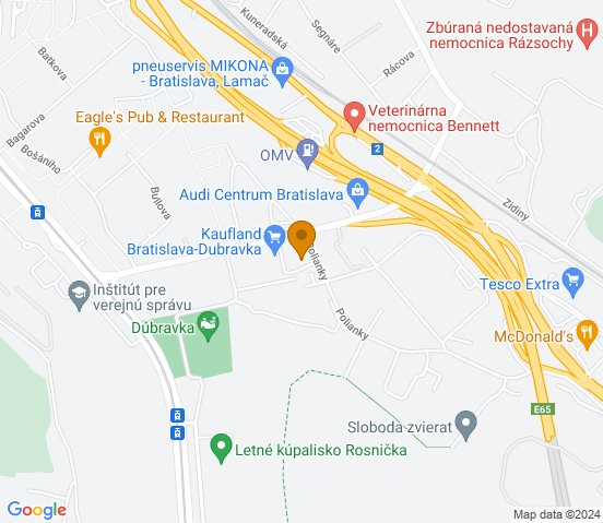 Mapa dojazdu do warsztatu samochodowego w miejscowości Bratislava