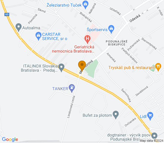 Mapa dojazdu do warsztatu samochodowego w miejscowości Bratislava