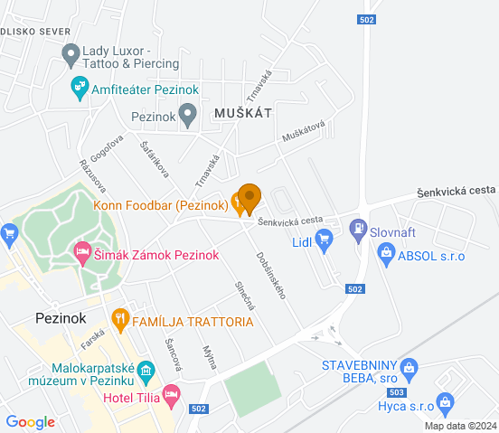 Mapa dojazdu do warsztatu samochodowego w miejscowości Pezinok