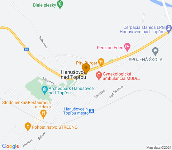 Mapa dojazdu do warsztatu samochodowego w miejscowości Hanušovce nad Topľou
