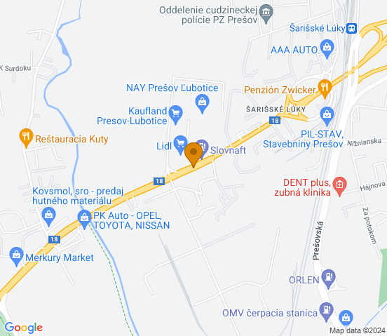 Mapa dojazdu do warsztatu samochodowego w miejscowości Ľubotice