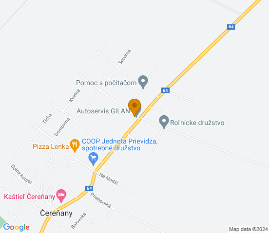 Mapa dojazdu do warsztatu samochodowego w miejscowości Čereňany