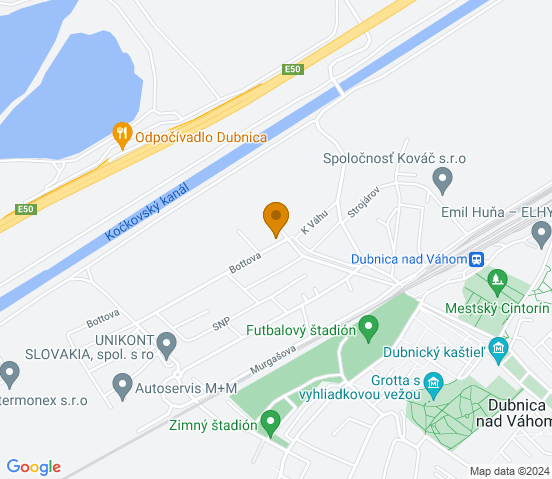 Mapa dojazdu do warsztatu samochodowego w miejscowości Dubnica nad Váhom