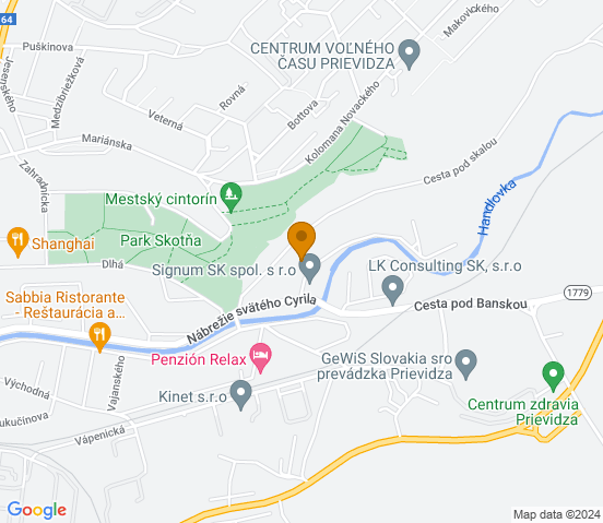 Mapa dojazdu do warsztatu samochodowego w miejscowości Prievidza