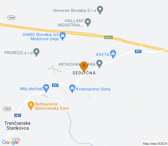 Mapa dojazdu do warsztatu samochodowego w miejscowości Trenčianske Stankovce