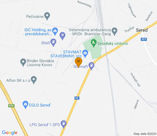 Mapa dojazdu do warsztatu samochodowego w miejscowości Sereď