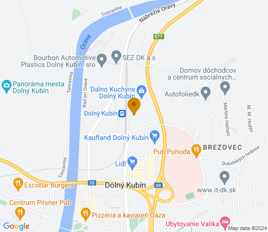 Mapa dojazdu do warsztatu samochodowego w miejscowości Dolný Kubín