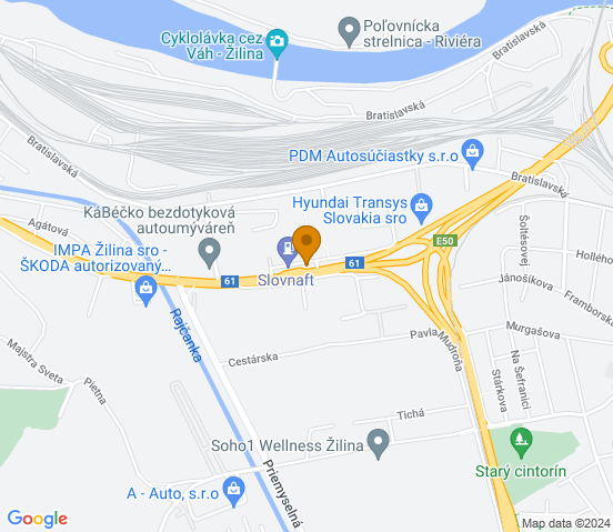 Mapa dojazdu do warsztatu samochodowego w miejscowości Žilina