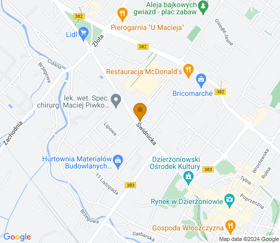Mapa dojazdu do hurtowni motoryzacyjnej w miejscowości Dzierżoniów