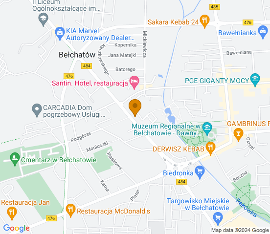 Mapa dojazdu do hurtowni motoryzacyjnej w Bełchatowie