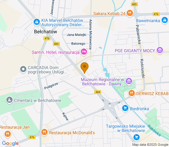 Mapa dojazdu do hurtowni motoryzacyjnej w miejscowości Bełchatów