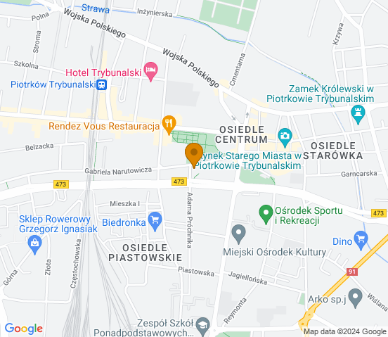 Mapa dojazdu do hurtowni motoryzacyjnej w Piotrkowie Trybunalskim