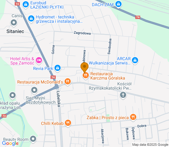 Mapa dojazdu do hurtowni motoryzacyjnej w Zamościach