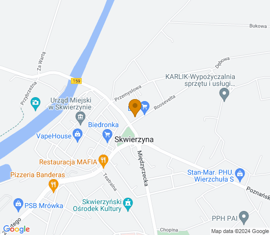 Mapa dojazdu do hurtowni motoryzacyjnej w miejscowości Skwierzyna