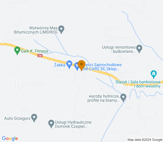 Mapa dojazdu do hurtowni motoryzacyjnej w Limanowej