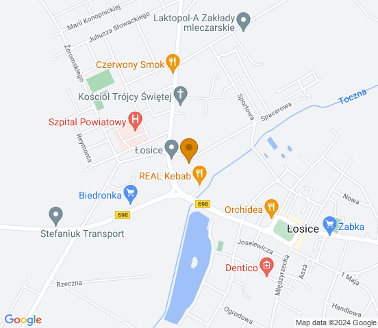 Mapa dojazdu do hurtowni motoryzacyjnej w miejscowości Łosice