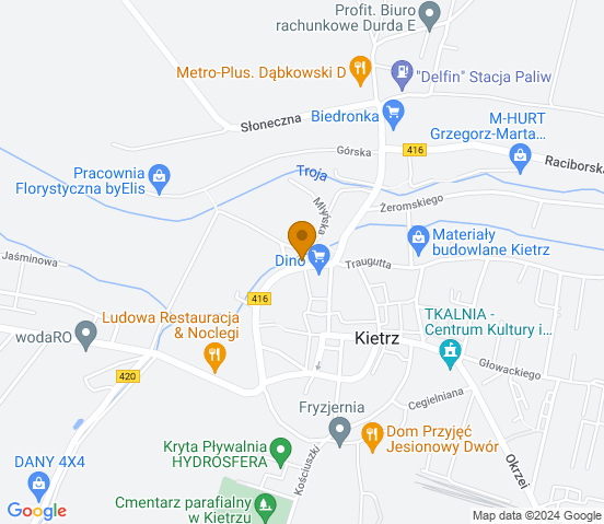Mapa dojazdu do hurtowni motoryzacyjnej w Kietrzu