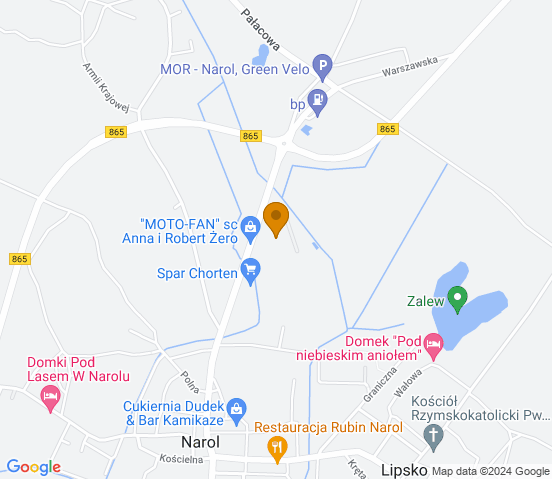 Mapa dojazdu do hurtowni motoryzacyjnej w miejscowości Narol