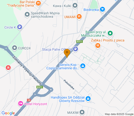 Mapa dojazdu do hurtowni motoryzacyjnej w miejscowości Rzeszów