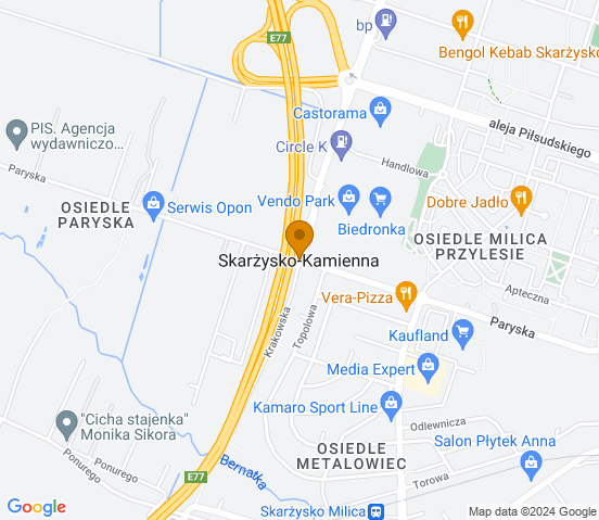 Mapa dojazdu do hurtowni motoryzacyjnej w Skarżysku-Kamiennej