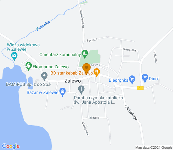 Mapa dojazdu do hurtowni motoryzacyjnej w miejscowości Zalewo