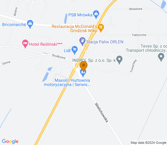 Mapa dojazdu do hurtowni motoryzacyjnej w miejscowości Grodzisk Wielkopolski