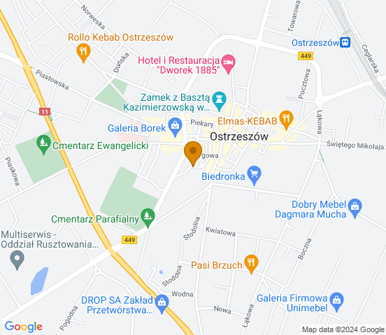 Mapa dojazdu do hurtowni motoryzacyjnej w miejscowości Ostrzeszów