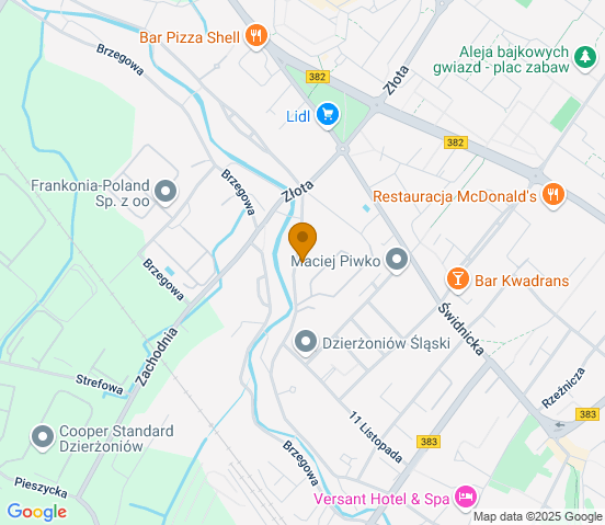 Mapa dojazdu do warsztatu samochodowego w miejscowości Dzierżoniów