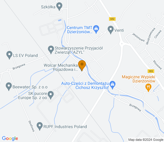 Mapa dojazdu do warsztatu samochodowego w miejscowości Dzierżoniów