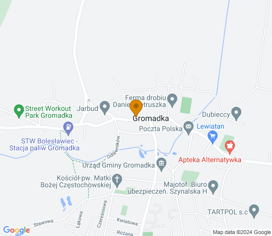 Mapa dojazdu do warsztatu samochodowego w miejscowości Gromadka