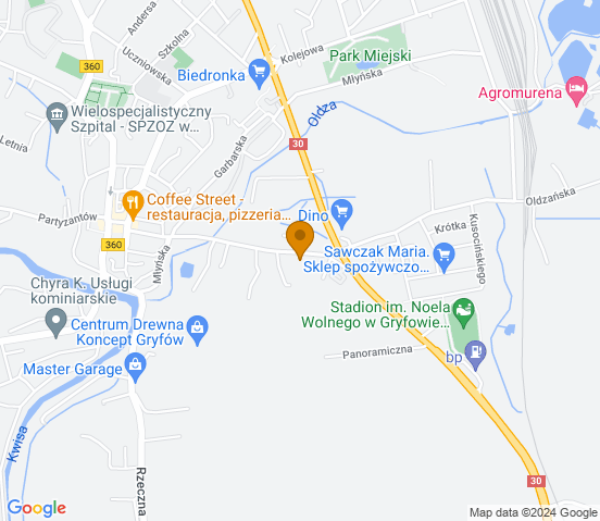 Mapa dojazdu do warsztatu samochodowego w miejscowości Gryfów Śląski