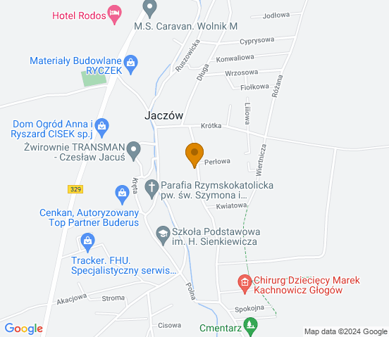 Mapa dojazdu do warsztatu samochodowego w miejscowości Jaczów